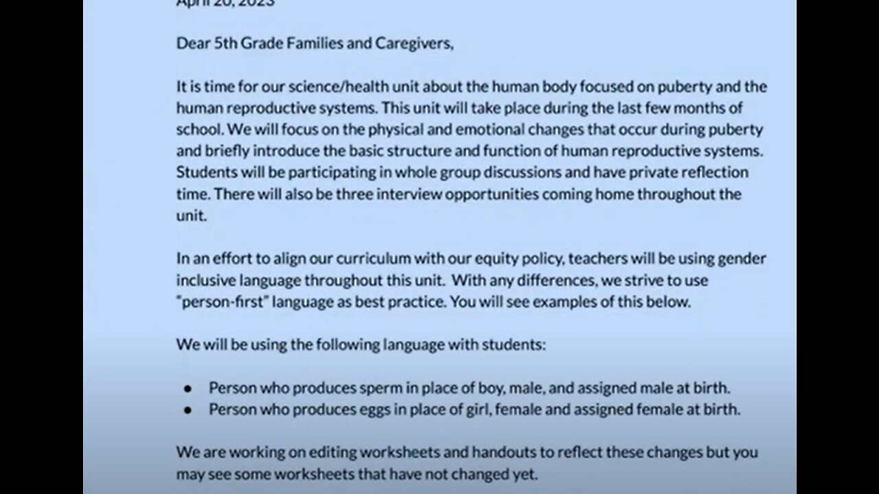 MIDDLE SCHOOL SEX ED CLASS REFUSES TO USE SEXISTS WORDS LIKE MALE & FEMALE