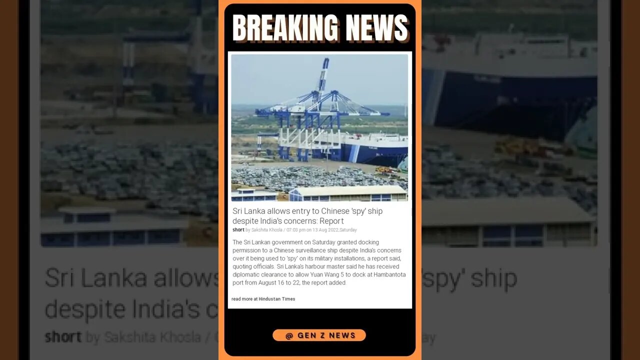 Live News: Sri Lanka allows entry to Chinese 'spy' ship despite India's concerns: Report #shorts