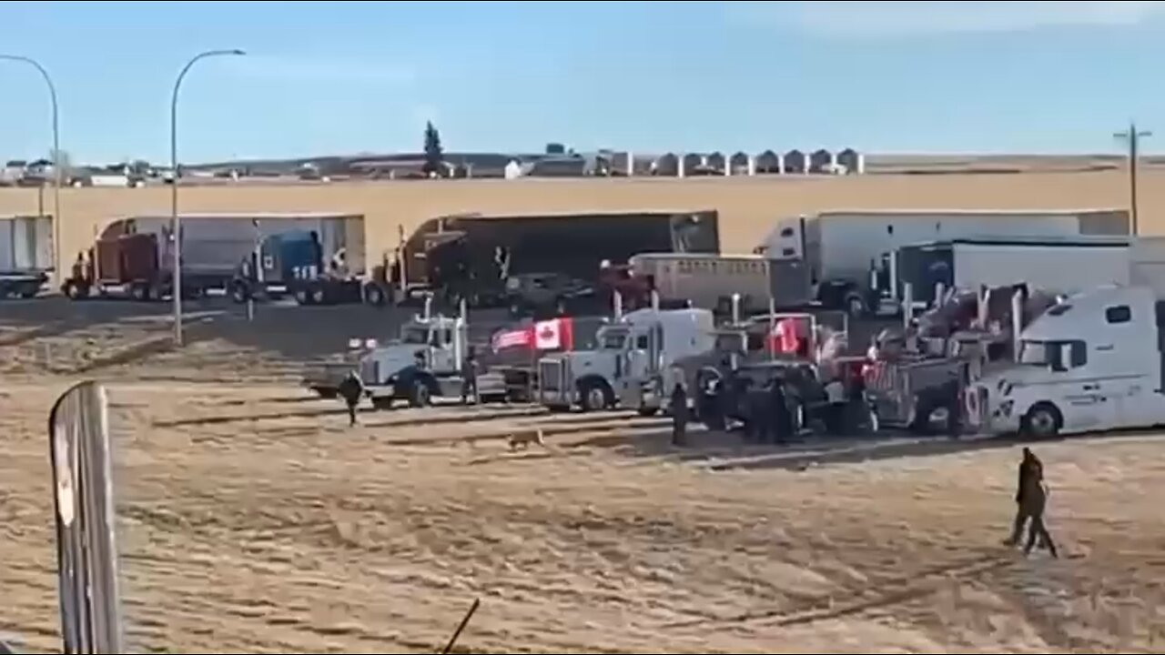 Truckers in Coutts, Canada are blocking the Canada-United States border right now