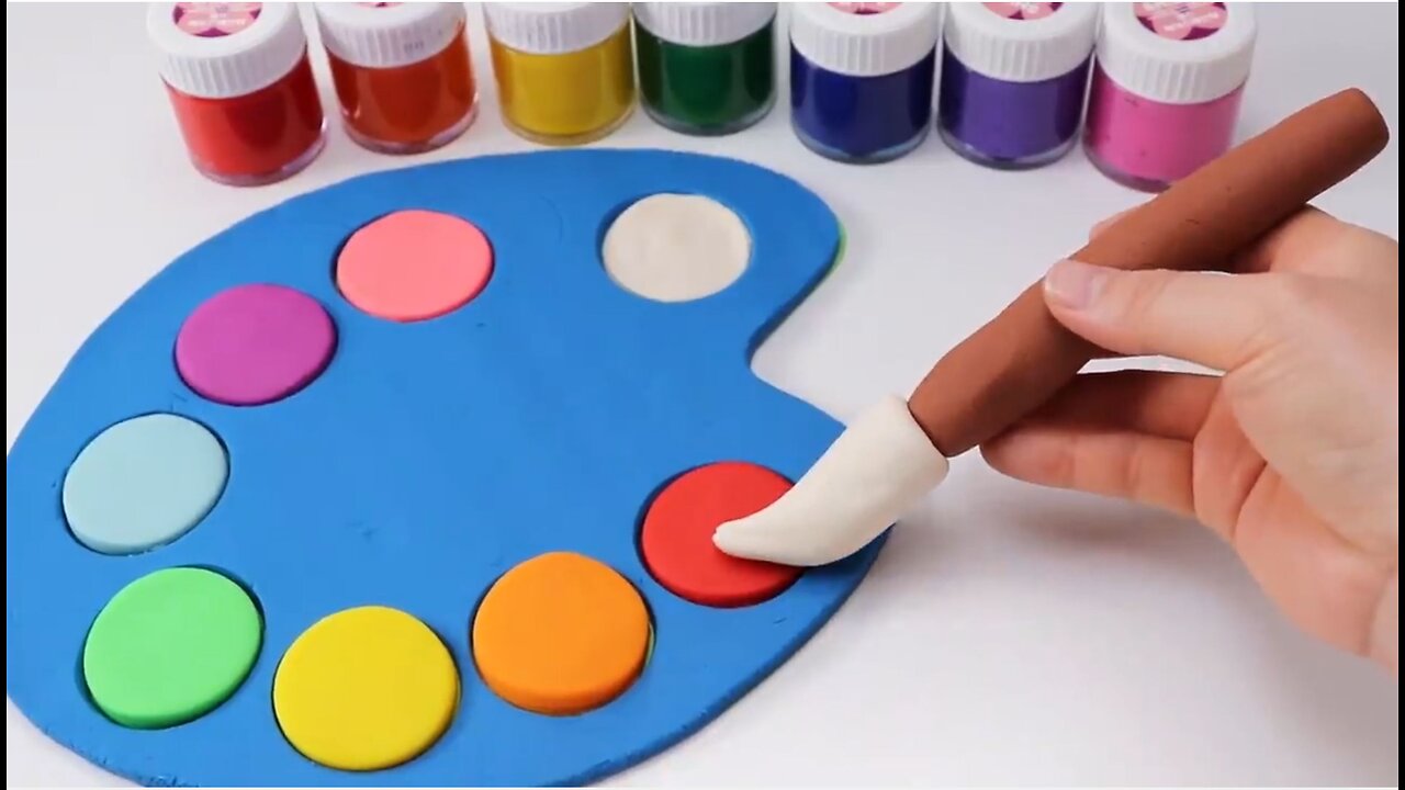 DIY How to Make Rainbow Art Palette and Color Brush with Play Doh