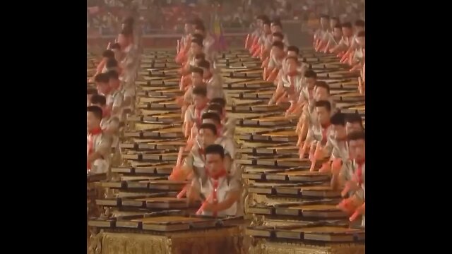 The sound of 2,008 people drumming together at the opening ceremony of the 2008 Beijing Olympics