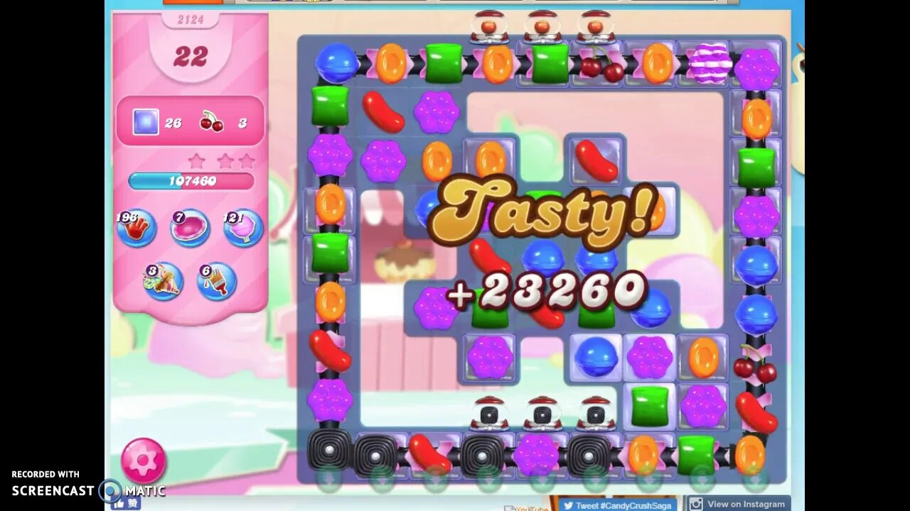 Candy Crush Level 2124 Audio Talkthrough, 1 Star 2 Boosters