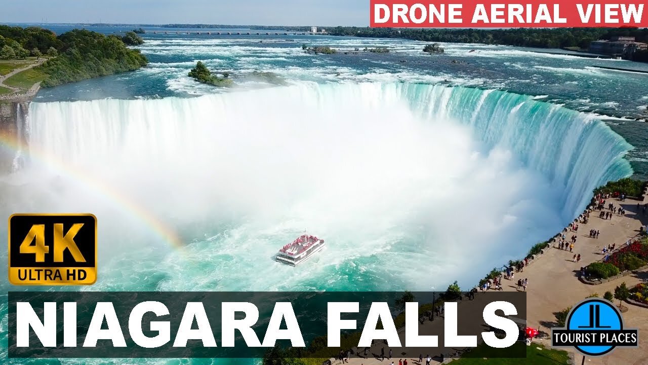 Niagara Falls, Horseshoe Falls, Canadian Falls, American Falls, Drone Aerial View 4K