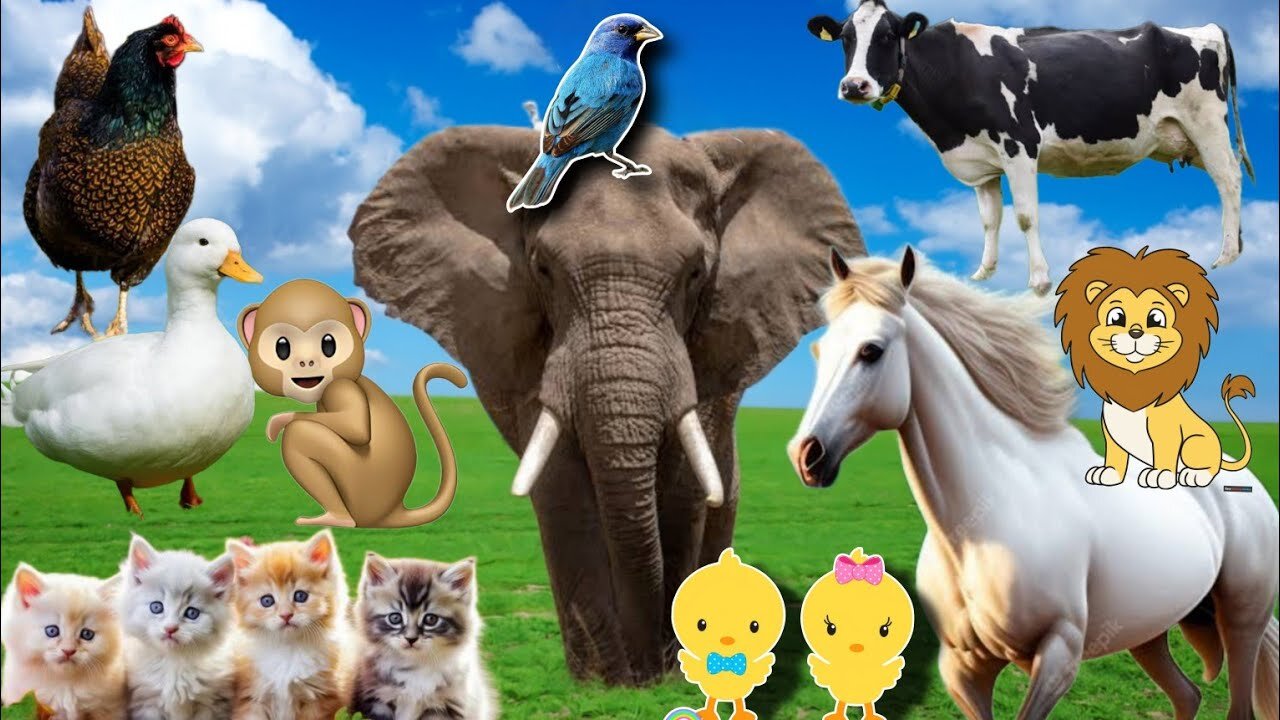 Wild Animal Sounds In Nature: Elephant, Rooster, Cow, Horse, Dog, Hen, Duck | Animal Lyceum