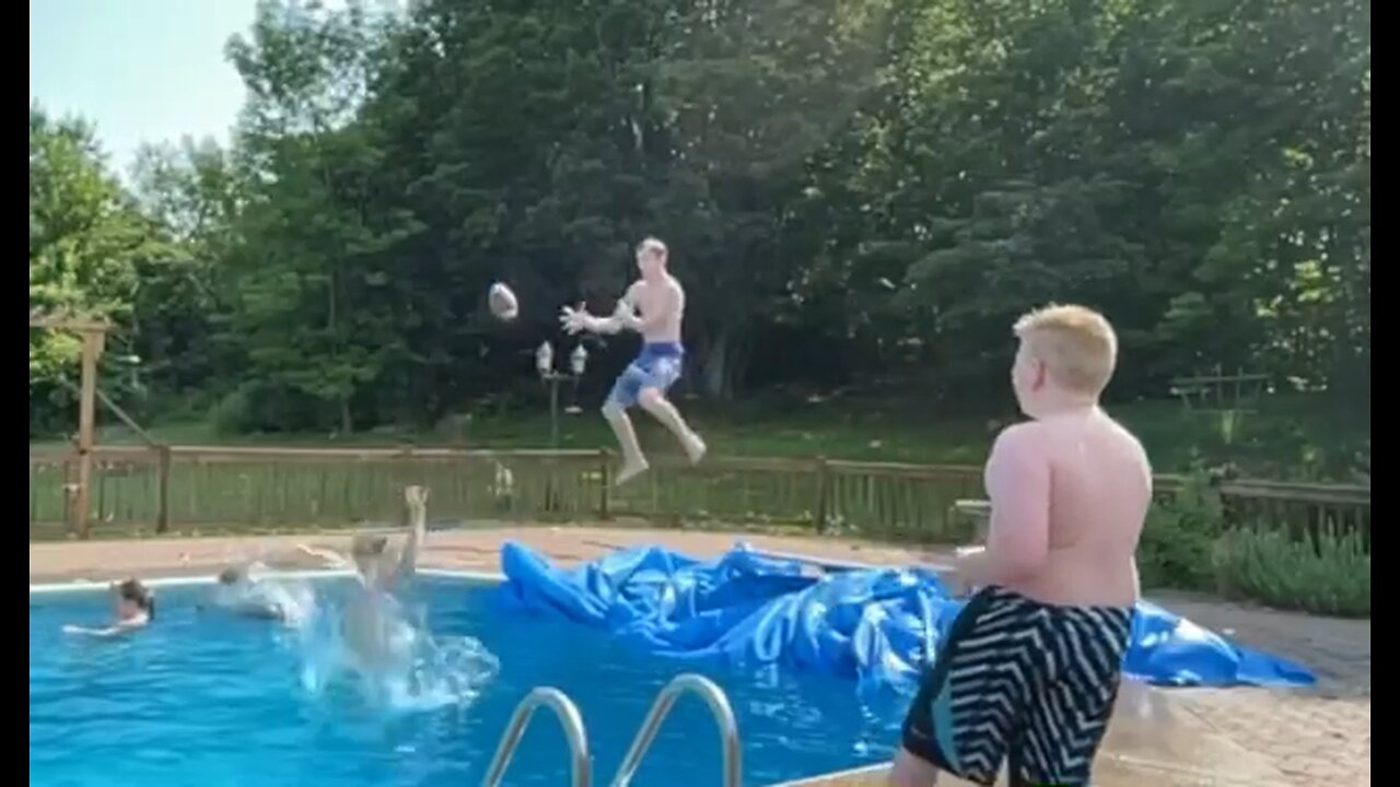 This is what happens when you get three kids with a football and a pool😱🔥😂