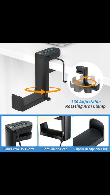 Headset Stand Holder Under Desk Hanger Hook Earphones Display Stand With USB Port
