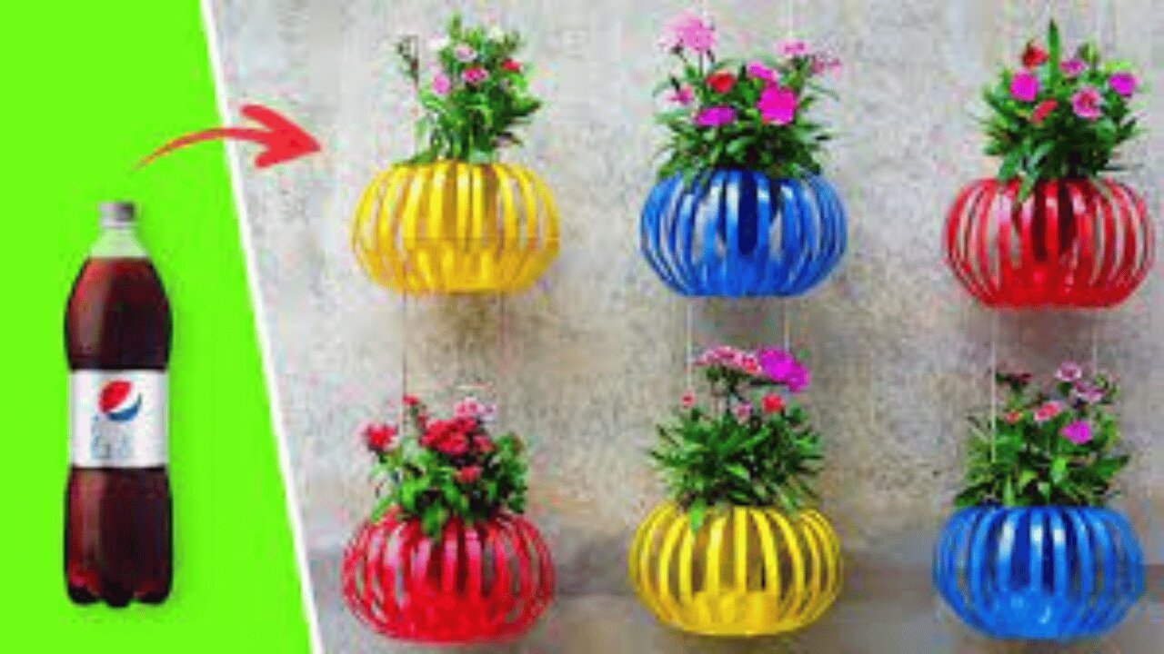 Recycle Plastic Bottles Into Hanging Lantern Flower Pots for Old Walls