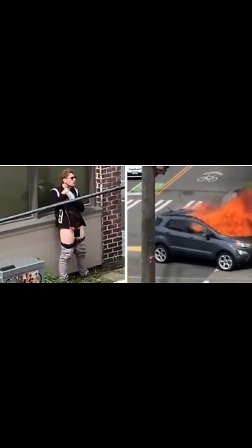 Seattle everyday life - Van on fire, man cuts his own neck and relieves himself on street.