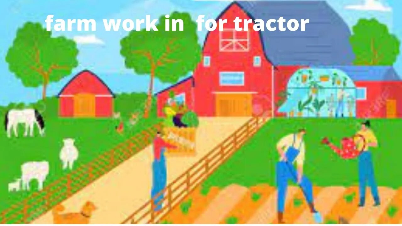 Cartoon farm work in # for tractor#