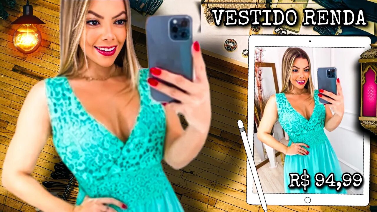 vestido renda com pérola Cravejada Festa com forro e Bojo/ shopee