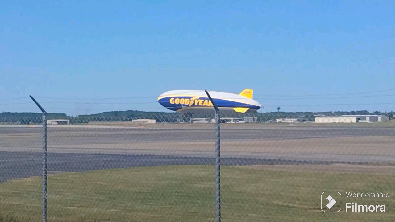 Goodyear blimp taking off