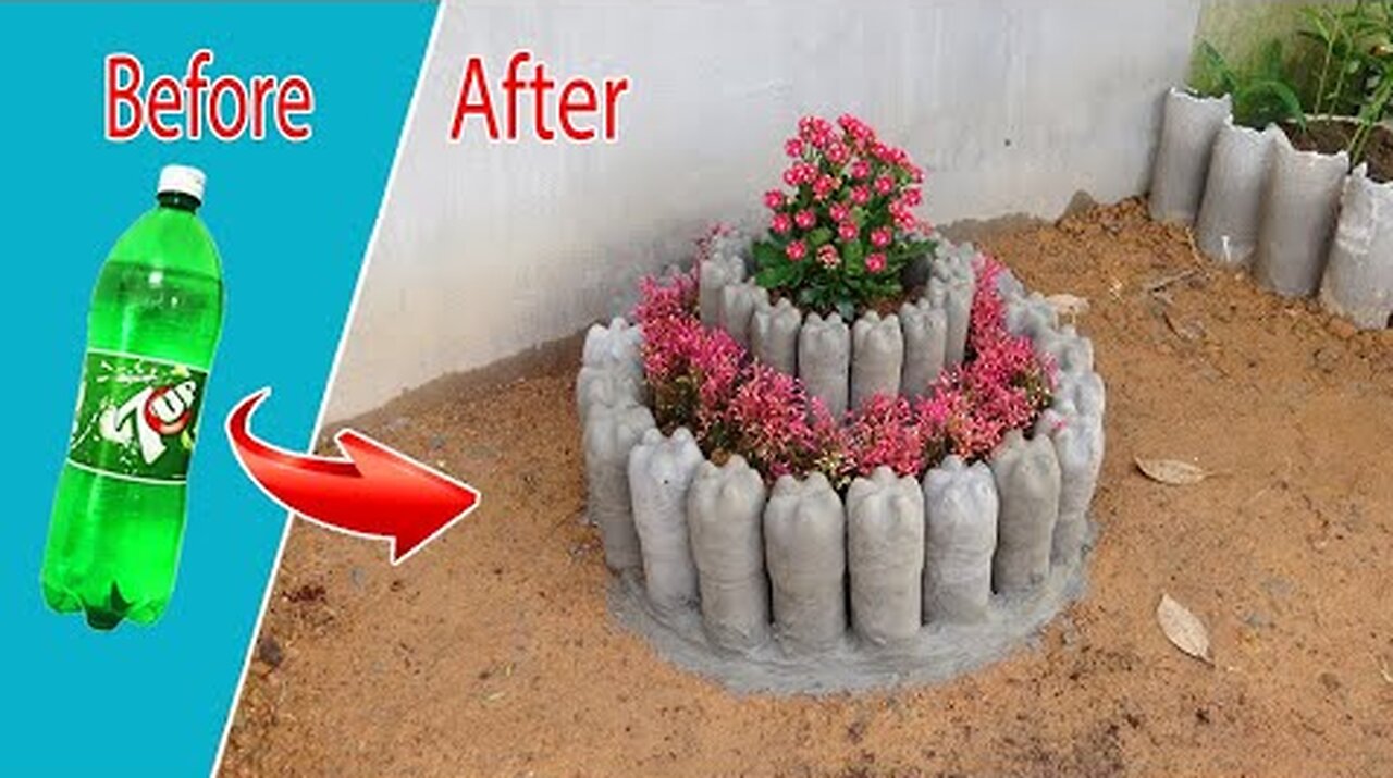 Brilliant ideas! Recycling Plastic bottles and Cement into Flower Pots for small garden