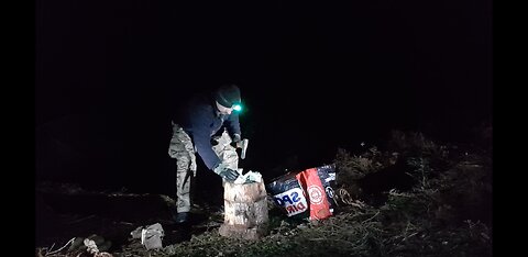 Chopping firewood at night in the woodland. 20th Jan 2023