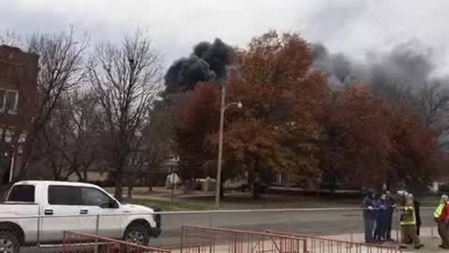 Smoke plume after explosion at aerosol plant in Neodesha, Kansas