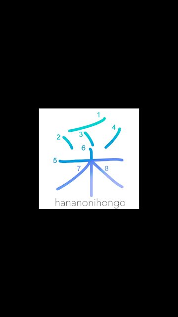 采 - baton of command/form/die/appearance - Learn how to write Japanese Kanji 采 - hananonihongo.com