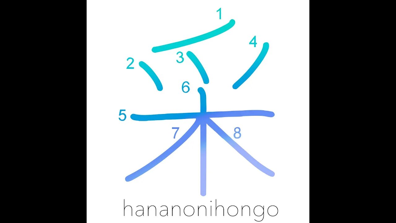 采 - baton of command/form/die/appearance - Learn how to write Japanese Kanji 采 - hananonihongo.com