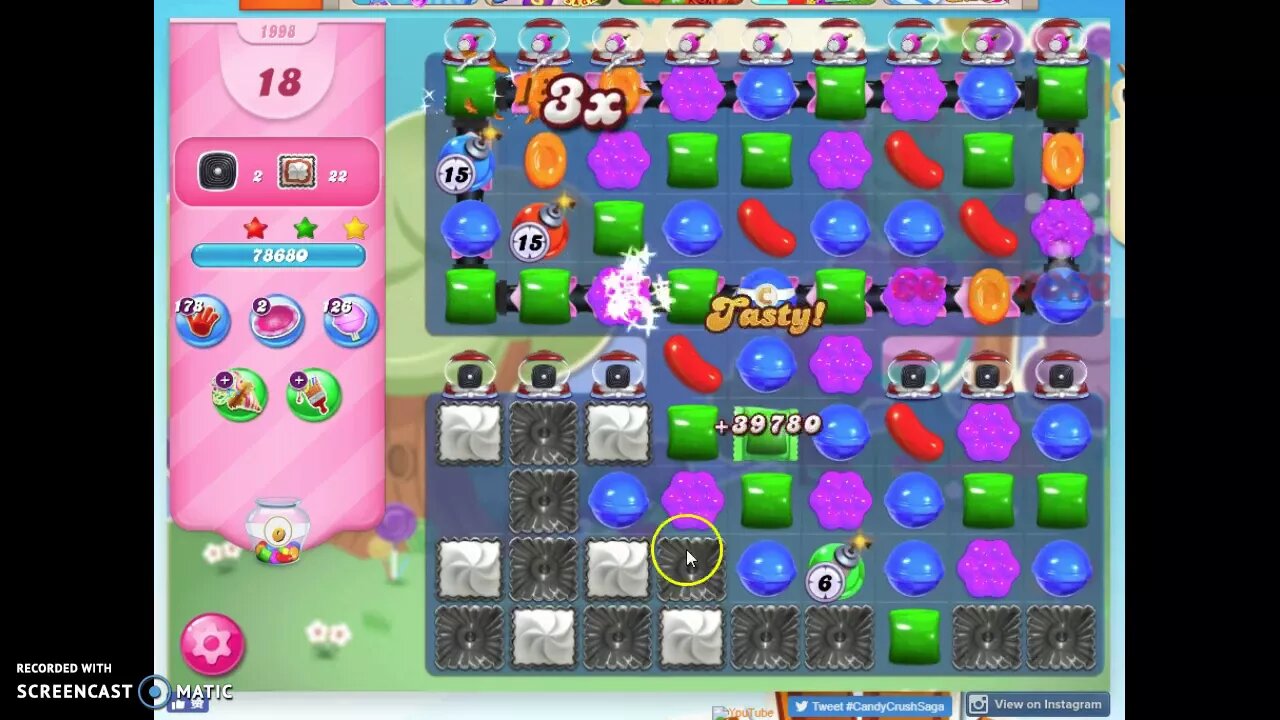 Candy Crush Level 1998 Audio Talkthrough, 3 Stars 0 Boosters