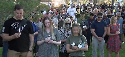 Nevada Highway Patrol Trooper May's family speaks at candlelight vigil