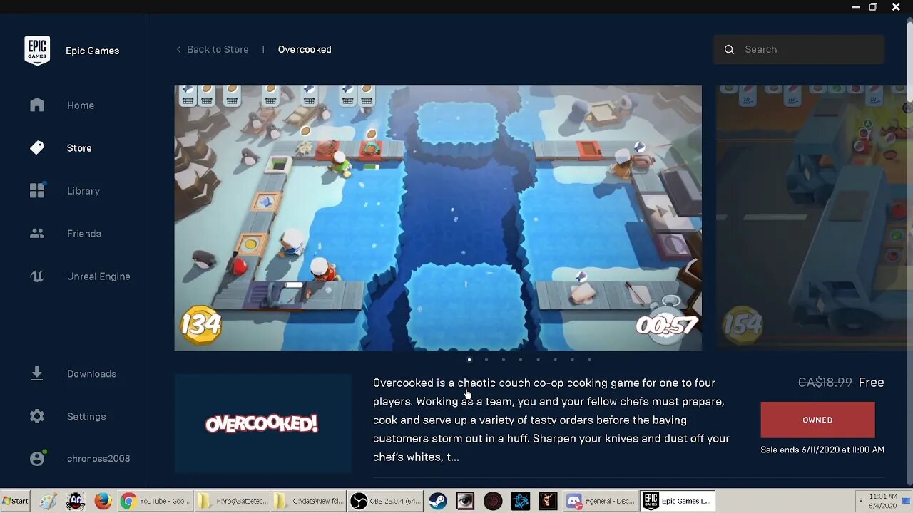 2020 Epic games free game of week OverCooked