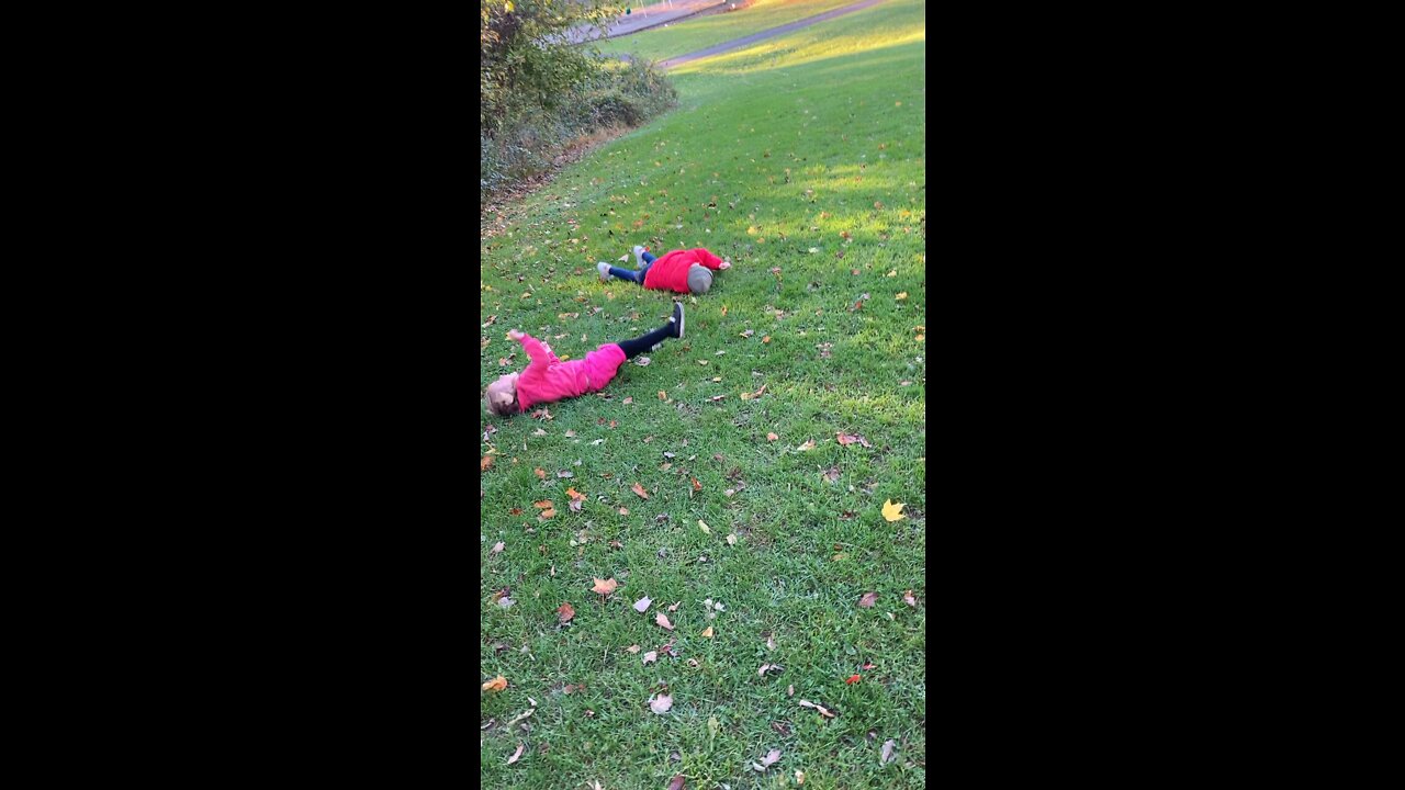 Dassie & Hessy rolling down hill at Eugene Levy Park