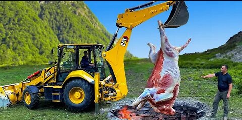 A Giant Bull Roasted Underground! Only An Excavator Cloud Life It!