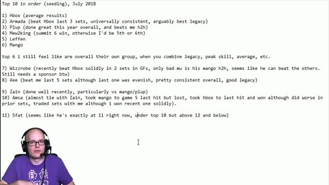 Top 10 Melee ranking / seeding opinion (July 2018)