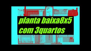 planta baixa 8x5 com 3quartos