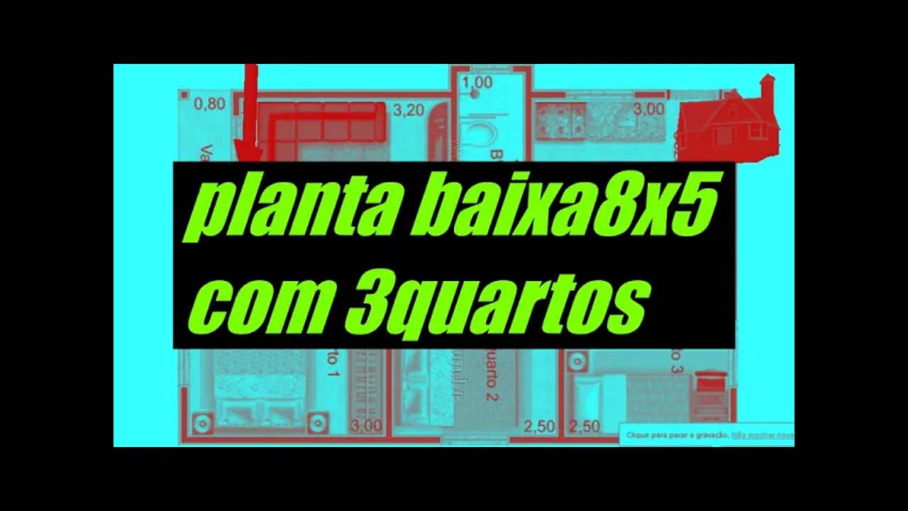 planta baixa 8x5 com 3quartos