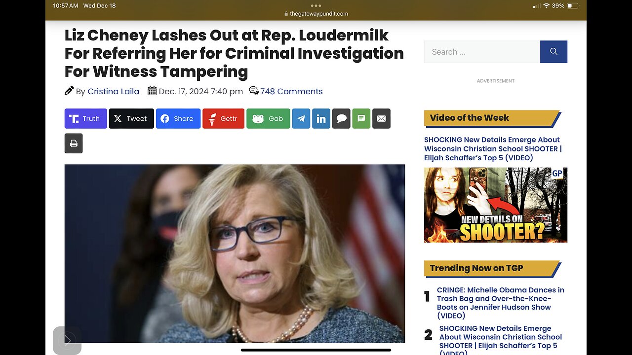 Liz Cheney Lashes Out For Referring Her for Criminal Investigation For Witness Tampering