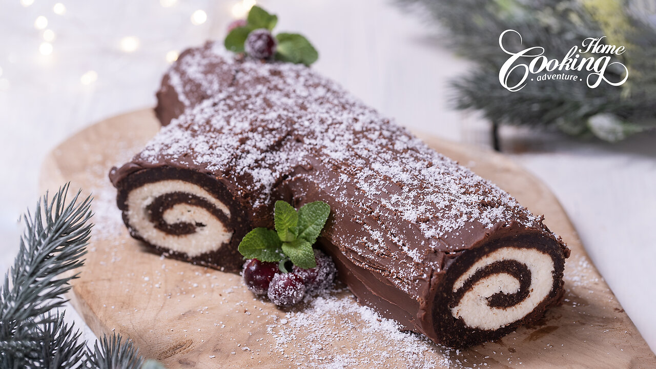 No-Bake Chocolate Biscuit Buche de Noel - No-Bake Yule Log