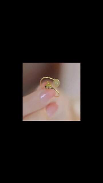 BUDDHA STONES 14K GOLD PLATED ROUND JADE PEARL BUTTERFLY LUCK ADJUSTABLE RING