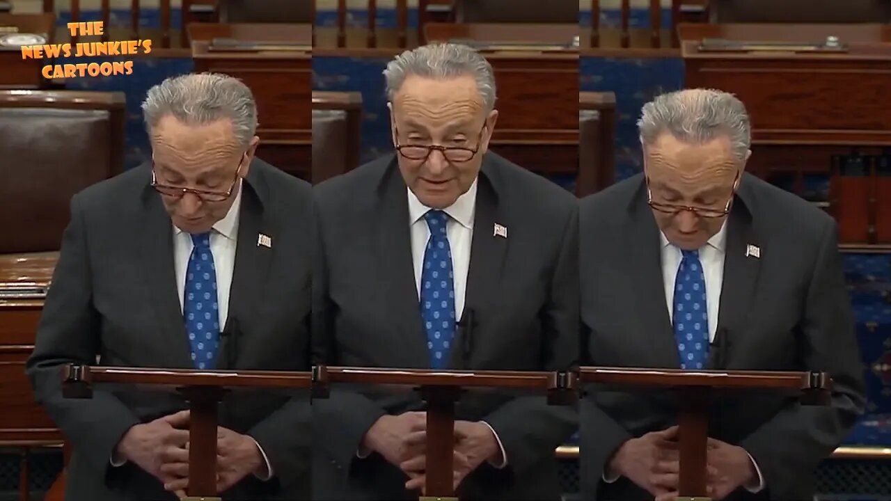 Democrat Schumer plays a happy politician on the floor.