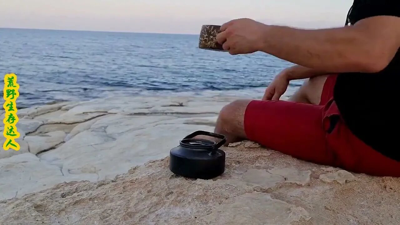 Camping on an island, using rocks to build a solid stone house between the rocks.