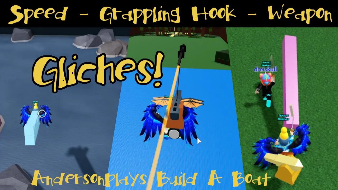 AndersonPlays Roblox Build A Boat For Treasure Glitches - Wield Blocks / Grappling Hook / Fast Fly