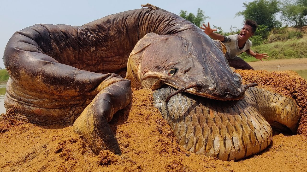 Big Fishing Experience River Catching Underground Fish Look Like Monster #fish_video