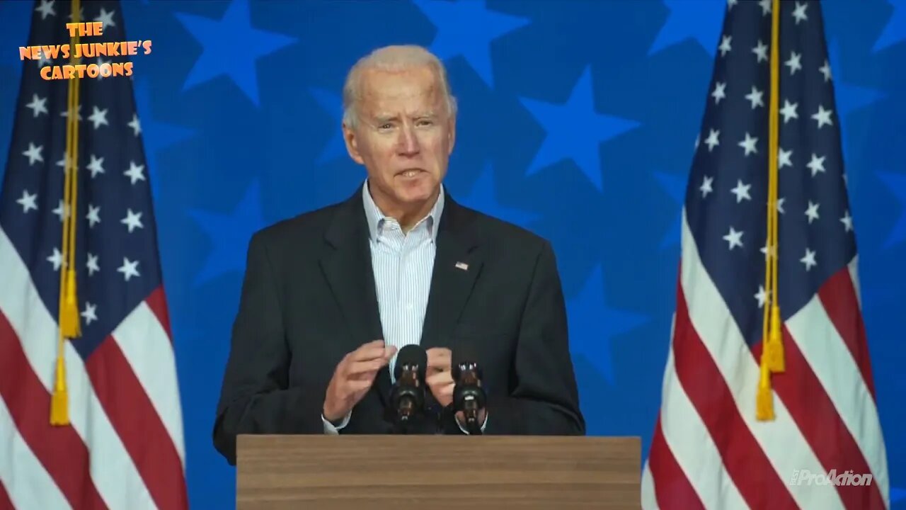 Biden reading from a teleprompter in Wilmington, Delaware.