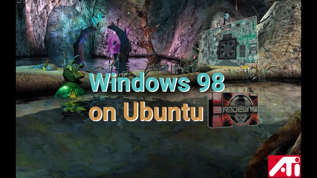 Radeon 8500 Island 2 Demo running on Ubuntu emulated Windows 98 VM