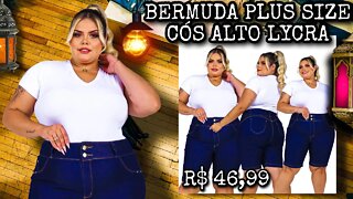 🛑 BERMUDA ESCURA JEANS CICLISTA NO JOELHO PLUS SIZE LYCRA ELASTANO CÓS ALTO