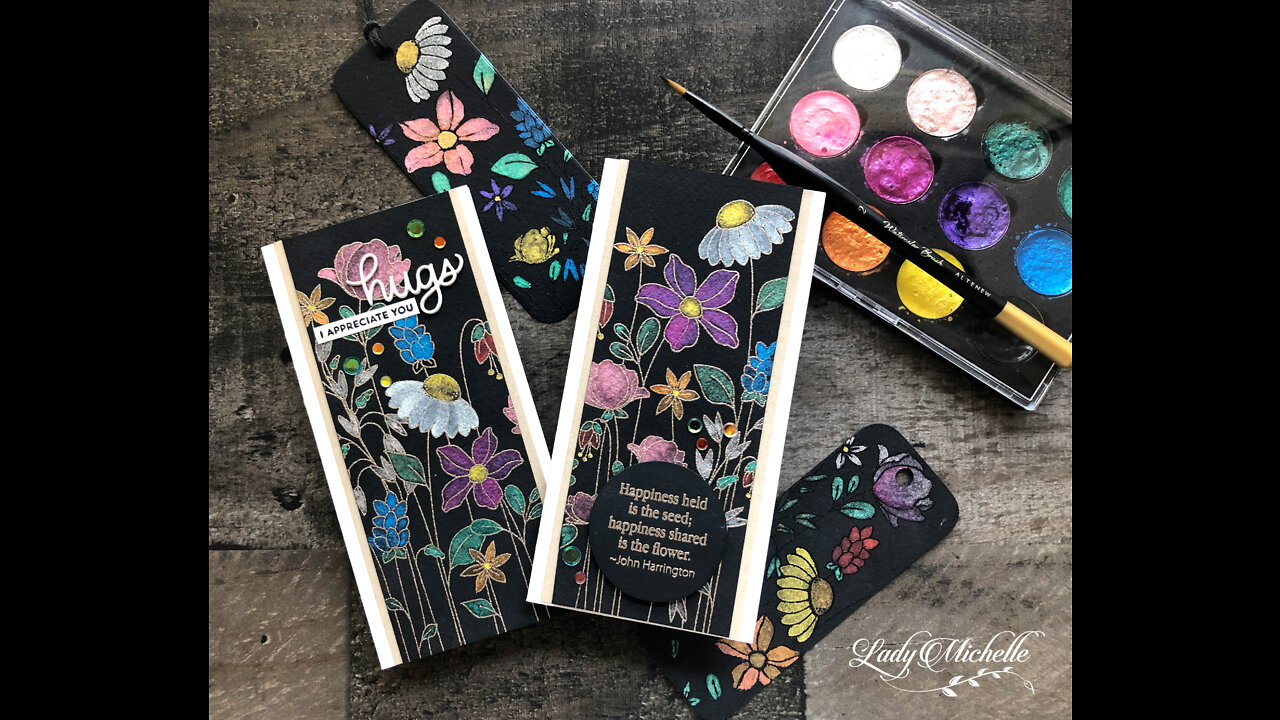 Mini Slimline - Watercolor Garden on Black