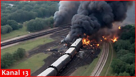 Strong fire occurs in North Dakota as rail cars carrying hazardous material derail