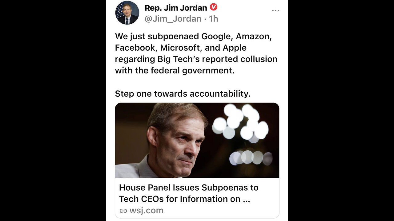 Jordan SUBPOENAS Tech *Amazon *Apple *Microsoft -Ohio Burns -CCP Reacts -Russian Airstrikes -Border