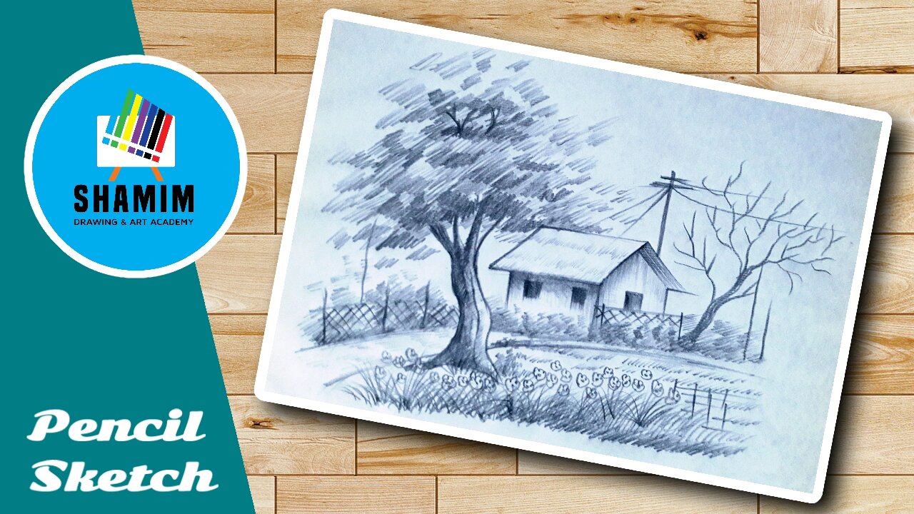 How to Draw A Village landscape by pencil sketch | Drawing Tutorial