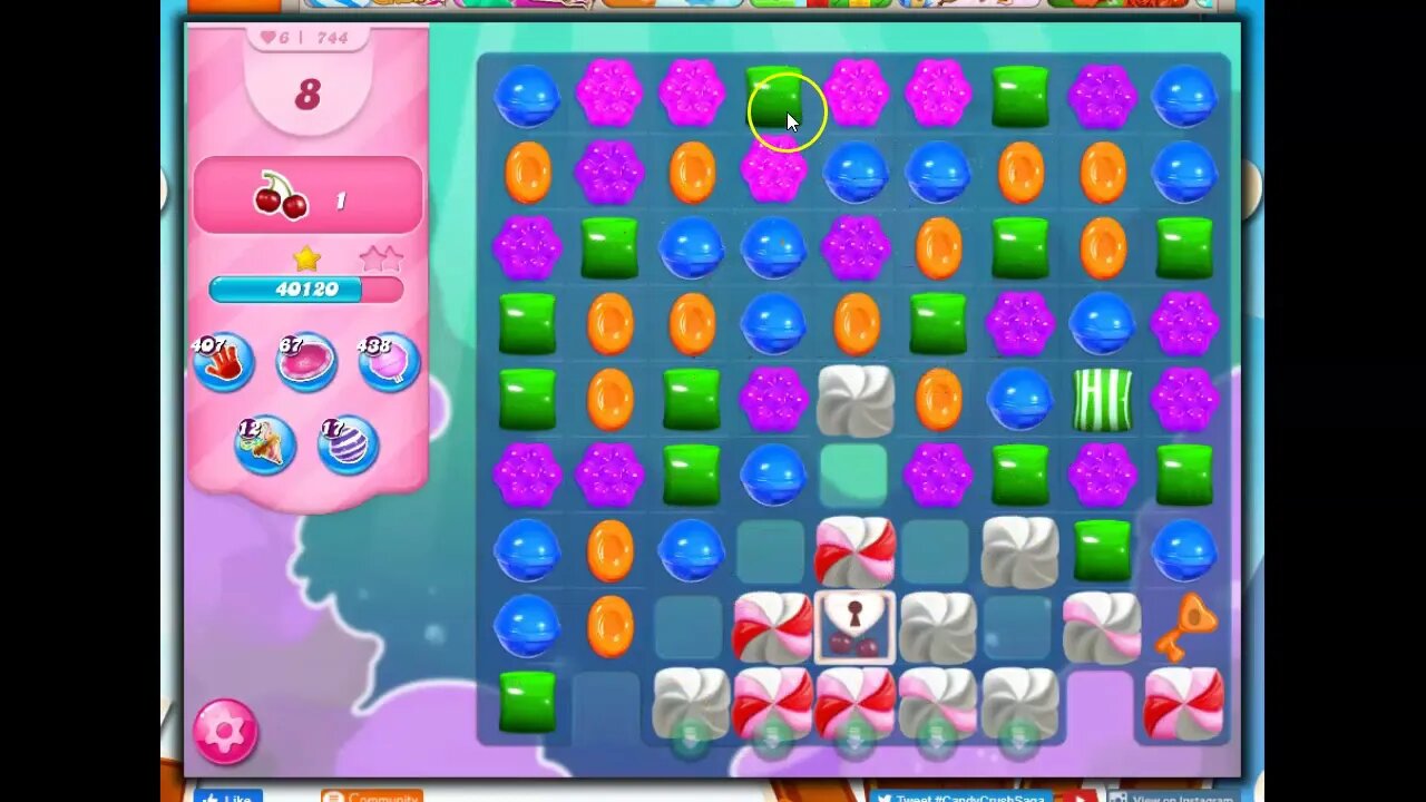 Candy Crush Level 744 Audio Talkthrough, 20 Moves 0 Boosters