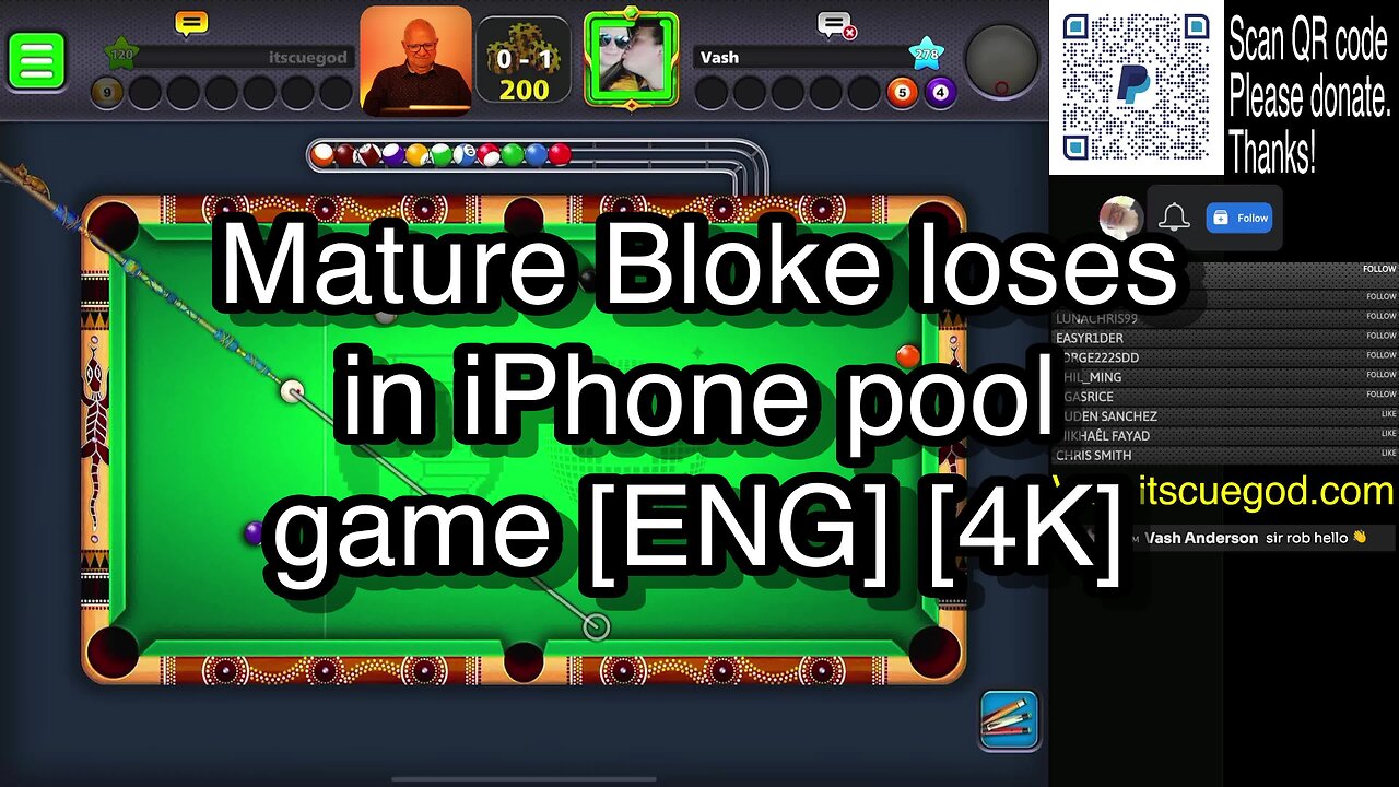 Mature Bloke loses in iPhone pool game [ENG] [4K] 🎱🎱🎱 8 Ball Pool 🎱🎱🎱[ReRun]