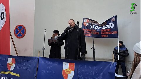 Szymon Fijał, Sylwia Mleczko i Rafał Mossakowski na proteście Stop WHO 01.12.2023