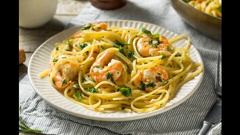 Garlic Linguine Pasta With Shrimp or Prawns - Shrimp Linguine Pasta Recipe - Linguine White Sauce