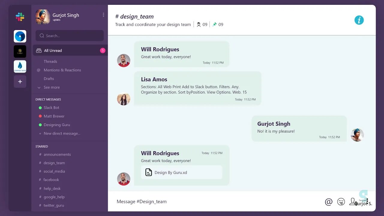 #DesignChallenge 2 Slack Web Design in Adobe XD | #adobe_xd . Designed By Designing Guru