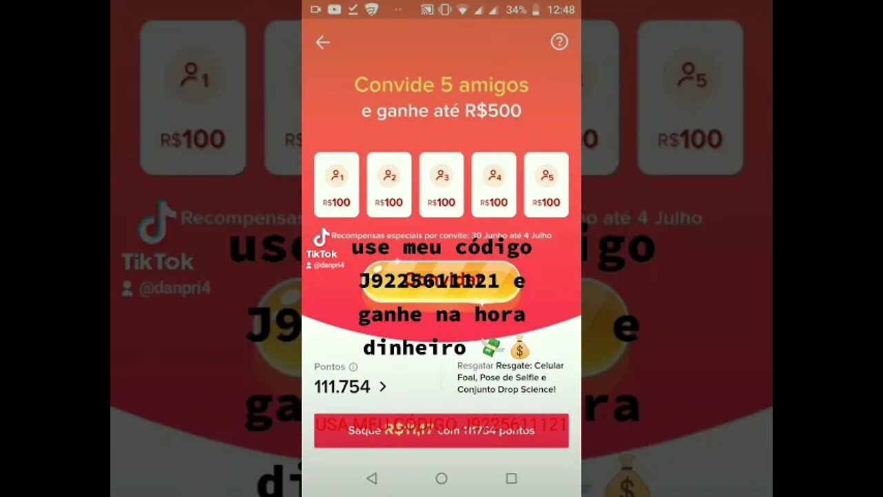 CORRE GALERA QUE É POR TEMPO LIMITADO USA MEU CÓDIGO J9225611121 NO TIKTOK E GANHE MUITO DINHEIRO 💸💰