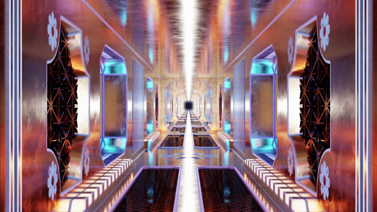 golden sci-fi tunnelwith blue wireframe edges vj loop | free 4k background video animation