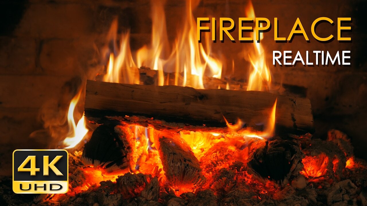 4K Realtime Fireplace - Relaxing Fire Burning Video - 3 Hours - No Loop - Ultra HD - 2160p